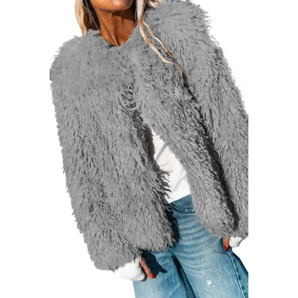 Cropped Faux Fur Jacket Women's Medium Winter Fleece Outerwear